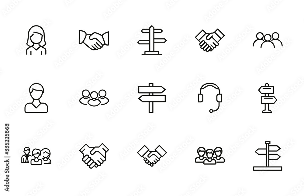 Poster vector line icons collection of support.