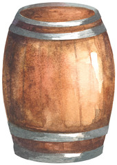 Watercolor wooden barrel