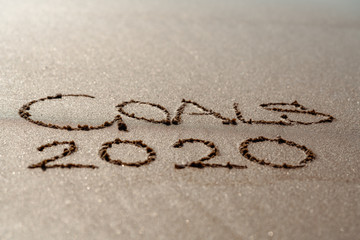 foamy sea water and Inscription Goals 2020 on the sandy beach