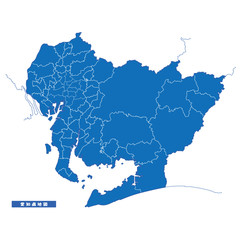 愛知県地図 シンプル青 市区町村