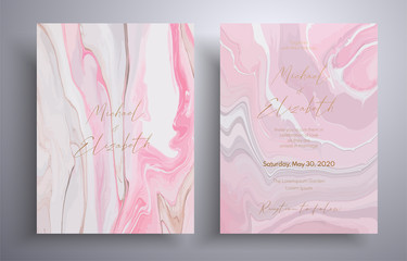 Vector wedding invitation with with swirling paint effect. Gray, beige and white overflowing colors. Beautiful cards that can be used for design cover, invitation, greeting cards, brochure and etc