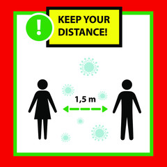 Socially Remote Poster, Keep a distance of 1.5 meters.