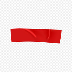Fototapeta na wymiar Red duct repair tape isolated on transparent background. Realistic red adhesive tape piece for fixing. Scotch paper glued. Realistic 3d vector illustration