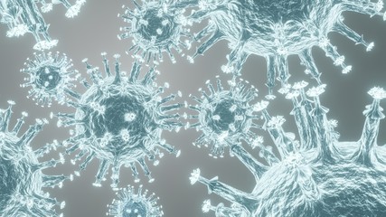 Abstract Coronavirus Covid-19 outbreak influenza background and Pandemic medical health risk concept with disease cell by 3D rendering.