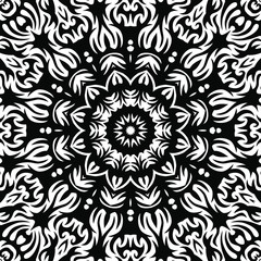 Seamless geometric black and white monochrome kaleidoscope vector pattern. Gift wrapping paper, interior, cloth, fabric or web design.
