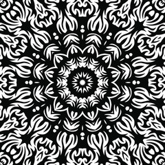 Seamless geometric black and white monochrome kaleidoscope vector pattern. Gift wrapping paper, interior, cloth, fabric or web design.