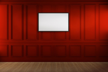 Red Wainscot Wall with white on black mockup Frame.