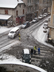 Aix-les-Bains, France - December 11th 2012 : Car in difficulty because of the snow.