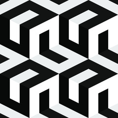 Seamless geometric abstract monochrome 3D cube vector pattern. Gift wrapping paper, interior, cloth, fabric or web design.