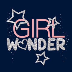 pink glitter text star polka girl tee illustration art vector 
