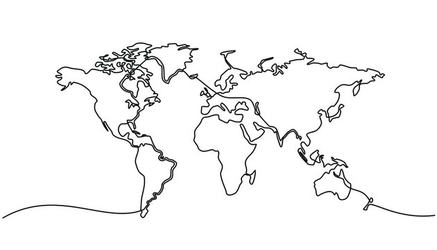 continuous line drawing of world map