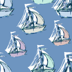 Sailboats seamless pattern. Watercolor background. - 335231653