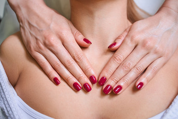 Female hands is doing massage stock photo