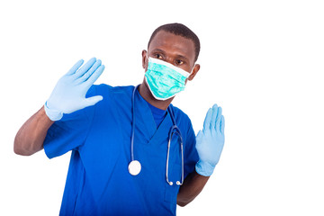 young male doctor showing his hands.