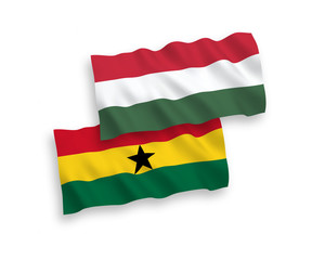 Flags of Ghana and Hungary on a white background