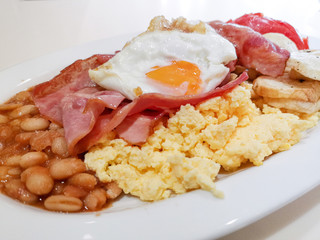 classical english breakfast with egg and ham