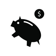 Piggy Coin Icon , Template Logo Design Vector Illustration , Save Money Simple Outline Solid Background White
