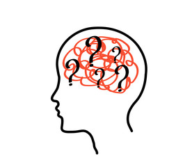 Human head and brain on a white background. Linear silhouette. Vector illustration.