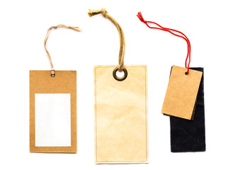 Blank price sale tag tied with string. address label