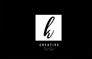 simple K black and white square alphabet letter logo icon design for company and business