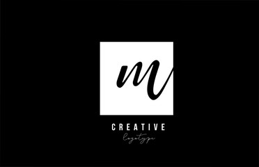 simple M black and white square alphabet letter logo icon design for company and business