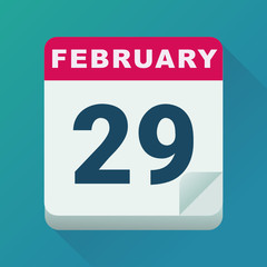 Calendar for February 29, leap day of a leap year (flat design)