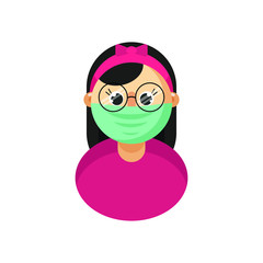Vector illustration of novel coronavirus 2019-nCoV. wuhan virus china. Young woman wearing face mask. corona virus quarantine. coronavirus outbreak concept. coronavirus attack concept.