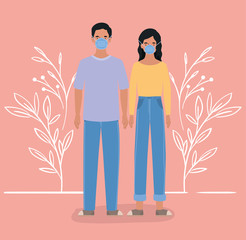 Man and woman with masks vector design