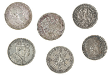 old coins isolated on white with clipping path