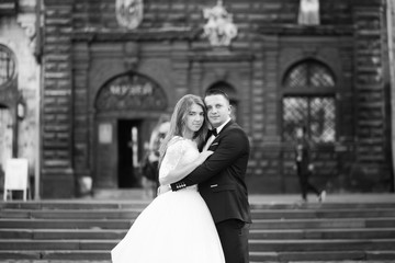 Just married couple in poplar background