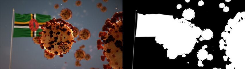 Growing Epidemic. HIV Covid 19, Flu. Space For Virus Infection Visualization with Dominica Flag....