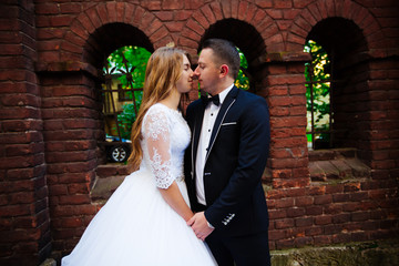 Happy bride and groom celebrating wedding day