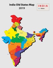 3D view of India map. States map of India in 3d view. old map of India with all states division.