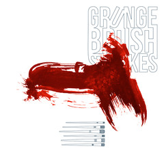 Red brush stroke and texture. Grunge vector abstract hand - painted element. Underline and border design.