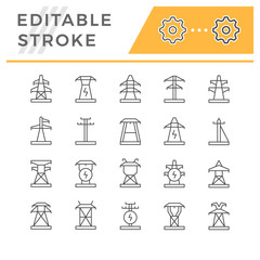 Set line icons of electrical pylon - obrazy, fototapety, plakaty