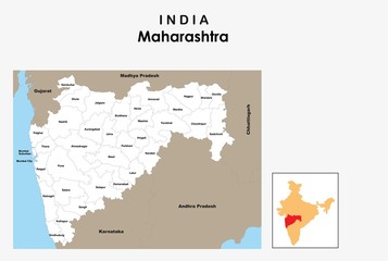 Maharashtra map with border lines. Maharashtra map 2019. popular district in Maharashtra.