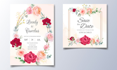 Elegant wedding invitation with floral watercolor background