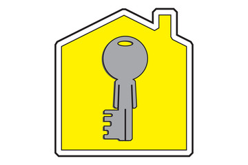 Real estate market concept. House icon with human like a key. Vector illustration