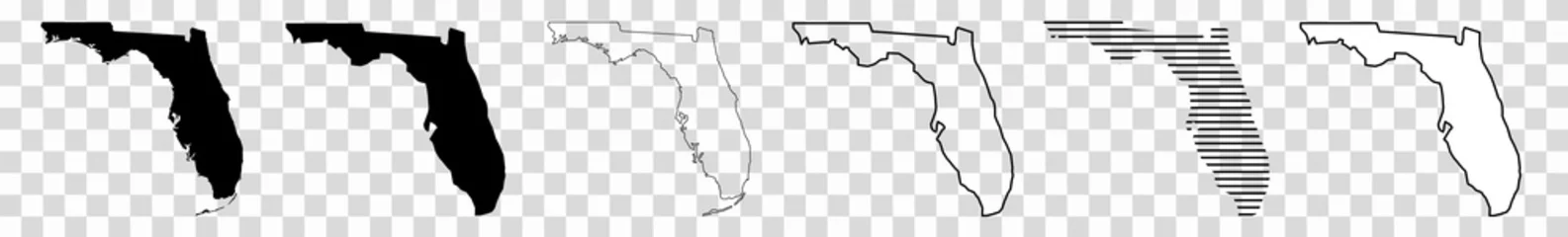 Fotobehang Florida Map Black   State Border   United States   US America   Transparent Isolated   Variations © endstern