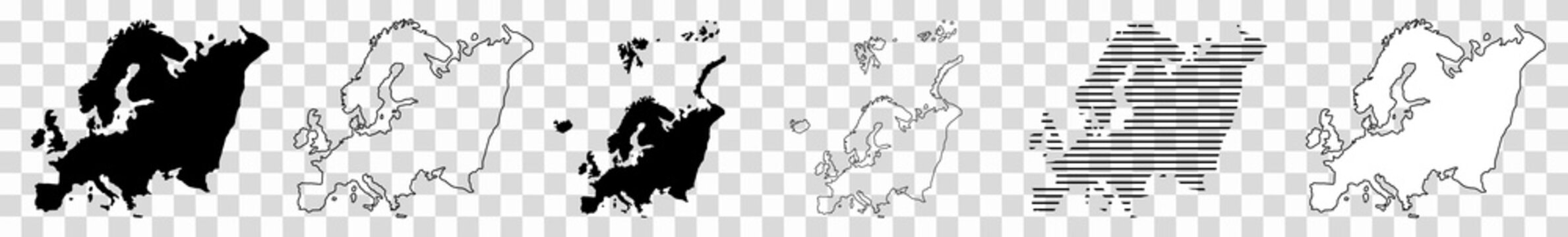 Europe Map Black | European Border | Continent | Transparent Isolated | Variations