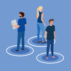 campaign of social distancing for covid 19 with people vector illustration design