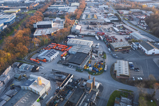 Aerial View over Industrial Buildings in United Kingdom