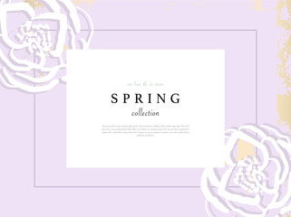 Hand drawn florals on chic gold rustic lavender color background 