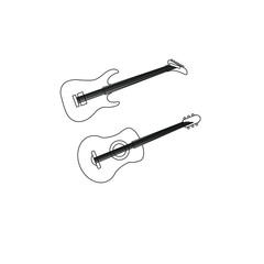 acoustic guitar and electric guitar on white background