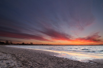Sunset on the beach - Baltic Sea Poland. 