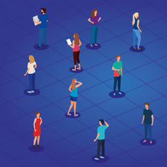 campaign of social distancing for covid 19 with people vector illustration design