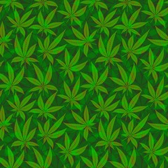 Green cannabis leaf seamless pattern