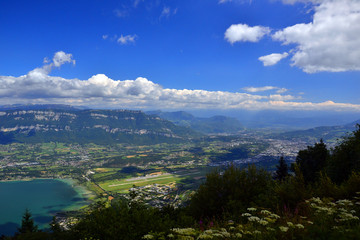 View of the end of the Bourget Lake, a part of the cities of Le Bourget du lac and Aix-les-bains...