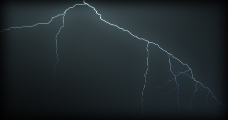 Lightning strikes on a black background with realistic reflections