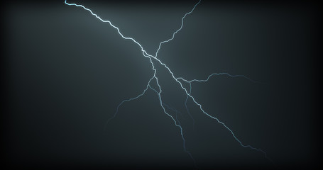 Lightning strikes on a black background with realistic reflections